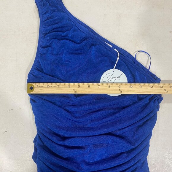 One-Shoulder Ruched Royal Blue Midi Dress By Cloud Ten Size L Stretch Party - Picture 11 of 13